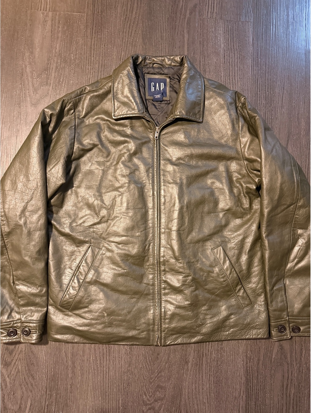 Vtg 2002 Gap Heavyweight Green Genuine Leather Jacket M